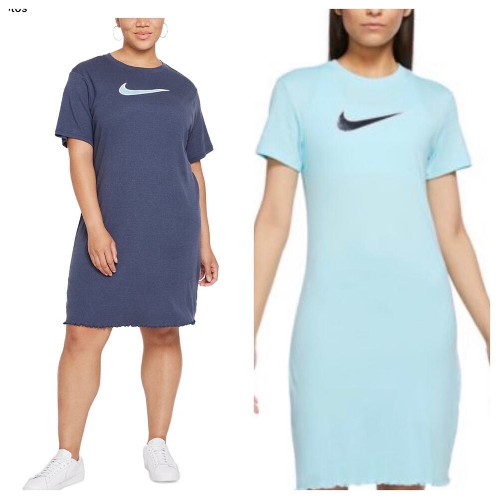NEW Nike Plus Size T-Shirt Dress. Ruffled Hemline Velour 3 D Nike Swoosh Logo 1X